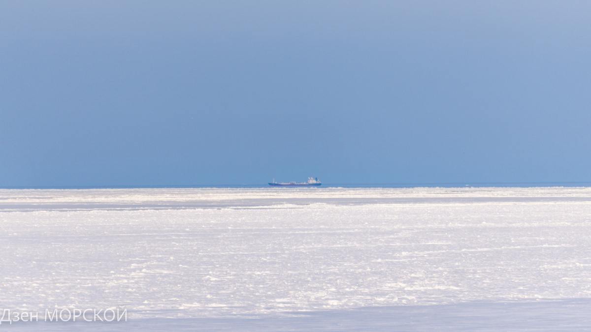 Судно идёт по Двинской губе в Белом море. 27 февраля 2025 г.