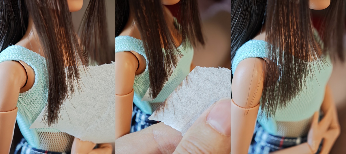 Стрижка кукольной челки при помощи малярного скотча