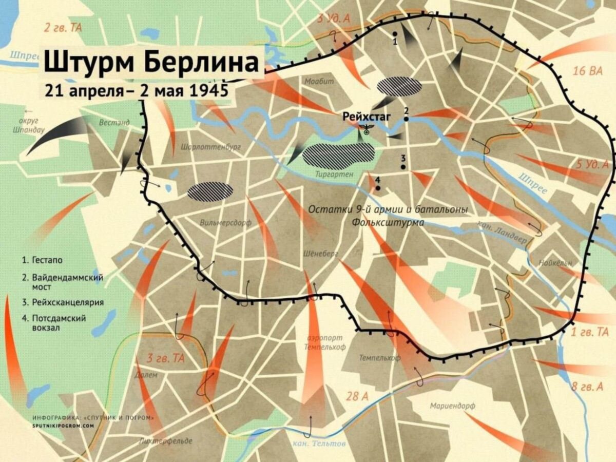 Штурм Берлина на карте (фото из общедоступных источников)