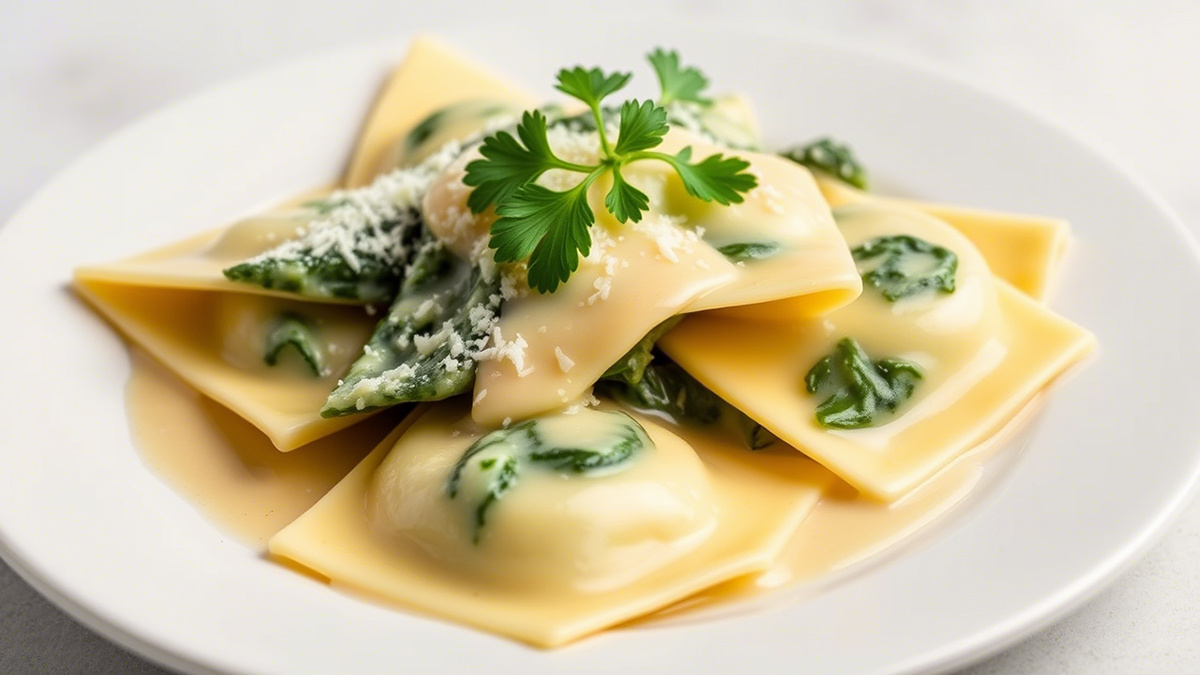 Равиоли со шпинатно-сливочным соусом