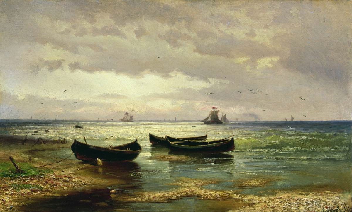 "Взморье. Рыбацкие лодки", 1874 год. Холст, масло 30,3 х 51,5 см. Государственный Русский музей, С.-Петербург