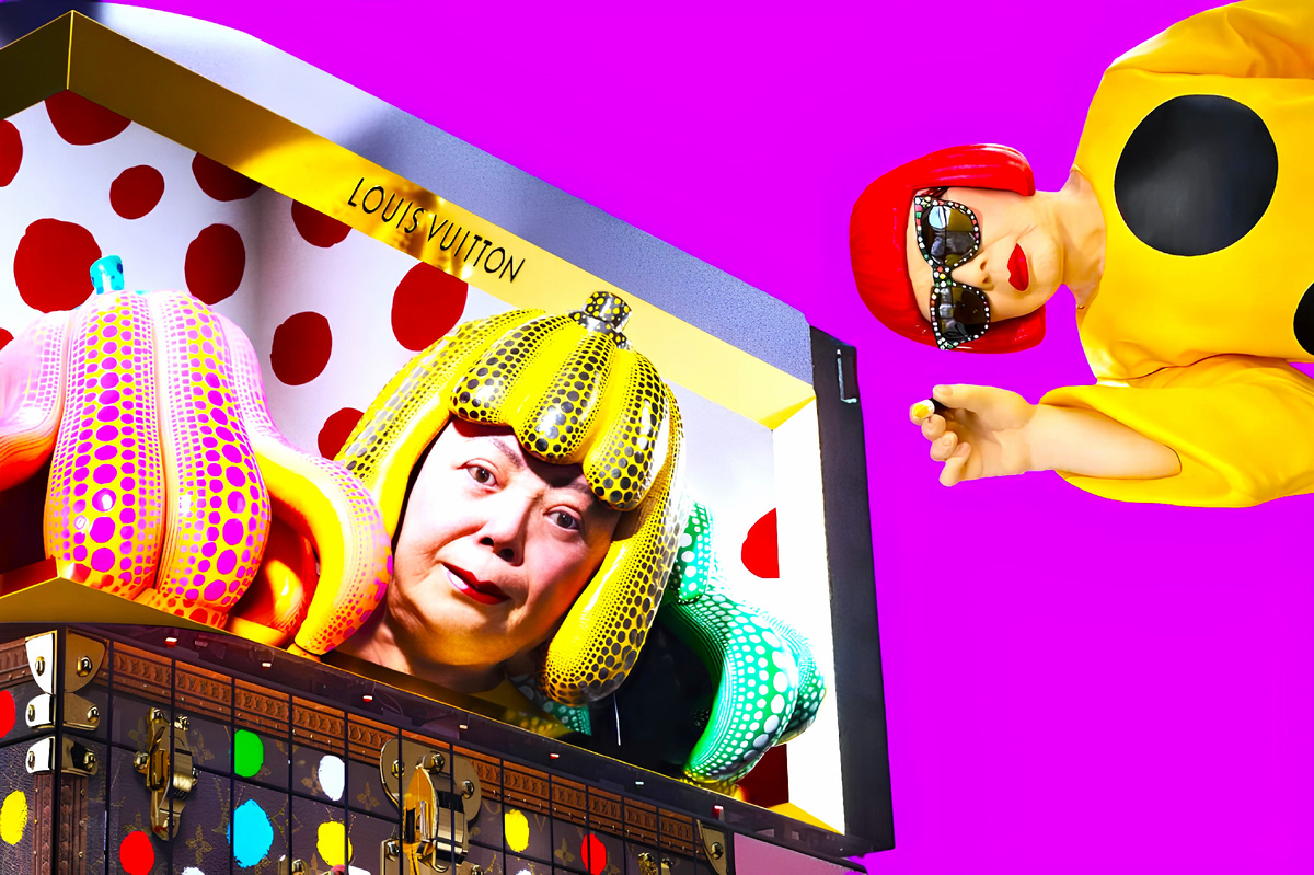 Коллаж коллаба Яёи Кусамы и Louis Vuitton