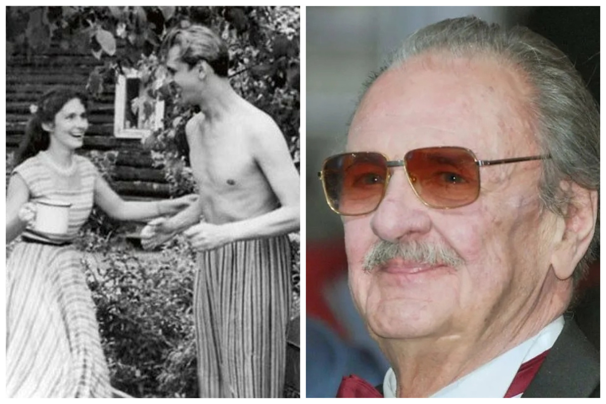 С женой на даче в 1950-е и в Москве в 2013