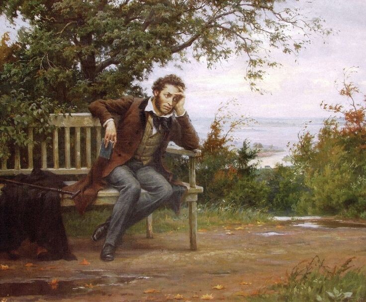 Б. В. Щербаков Пушкин в Михайловском 1969 год. К сожалению, нейросети еще не столь хороши, чтобы сгенерировать картинку Пушкин бьет Юру Борисова тростью, а я рисовать не умею... 