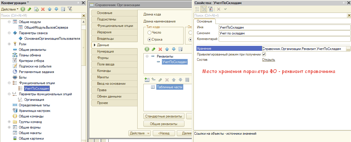 Параметризуемая ФО (место хранения справочник)