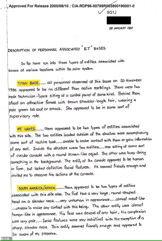 Тайные документы ЦРУ раскрывают местоположения трех баз пришельцев. Фото с сайта dailymail.