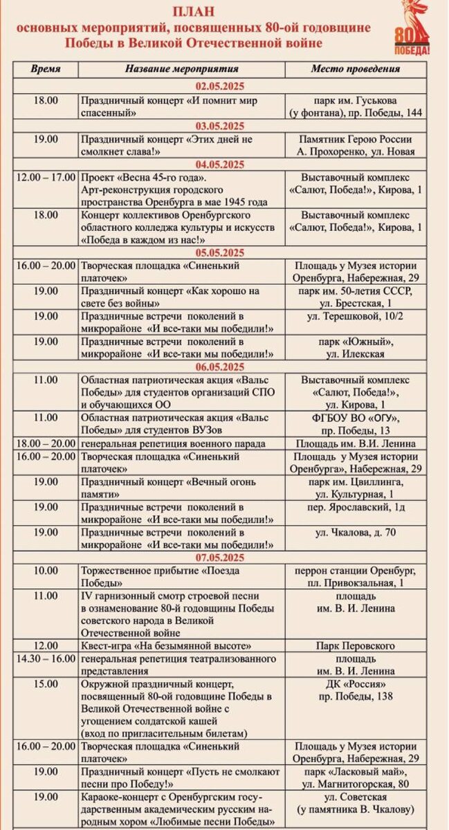  📷    80 лет Победе. Стала известна программа торжеств к Великому празднику в Оренбурге Марина Шарт