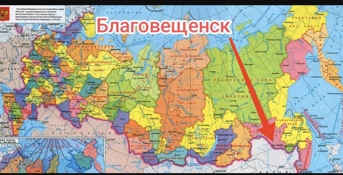 Благовещенск на карте России