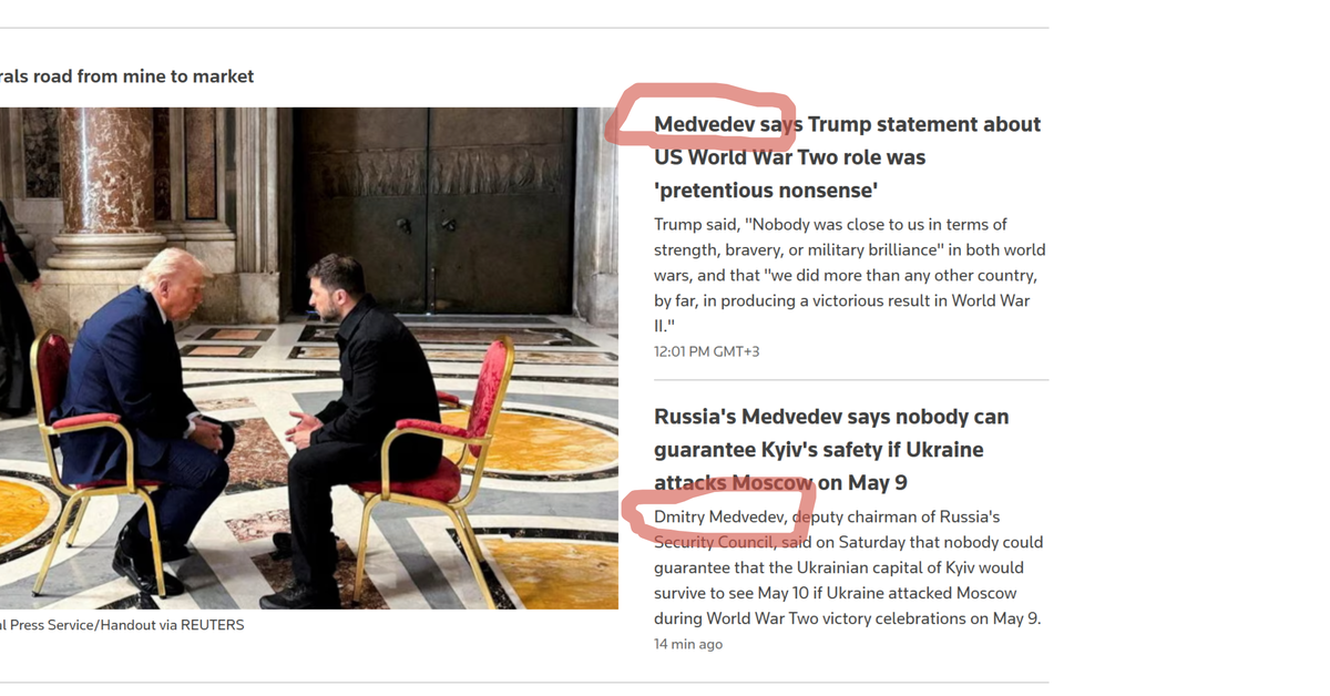 Обе последние реплики Д. Медведева попали на первую полосу сегодняшнего "Рейтер". К вопросу о том, слушают ли его...