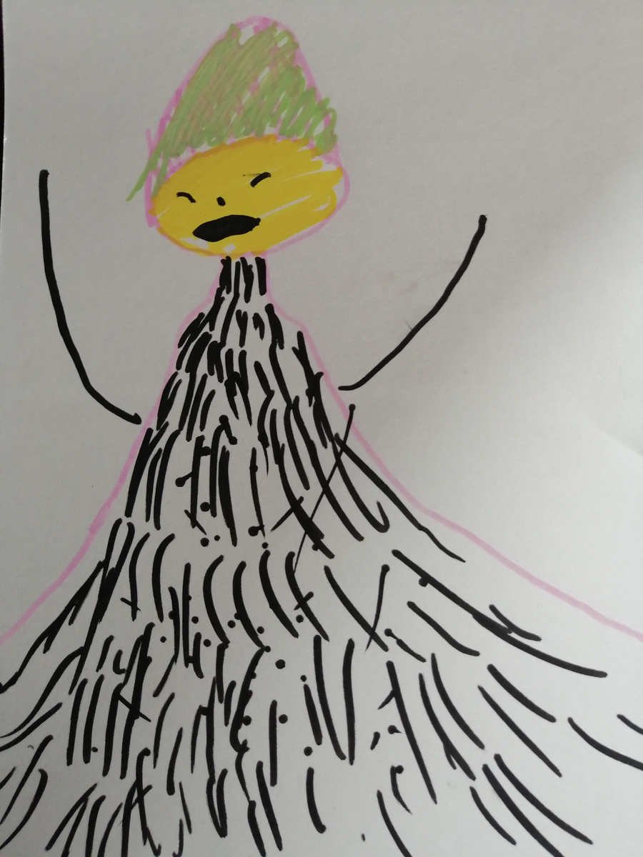 Рисунок доченьки Светы. Певица в красивом платье. 