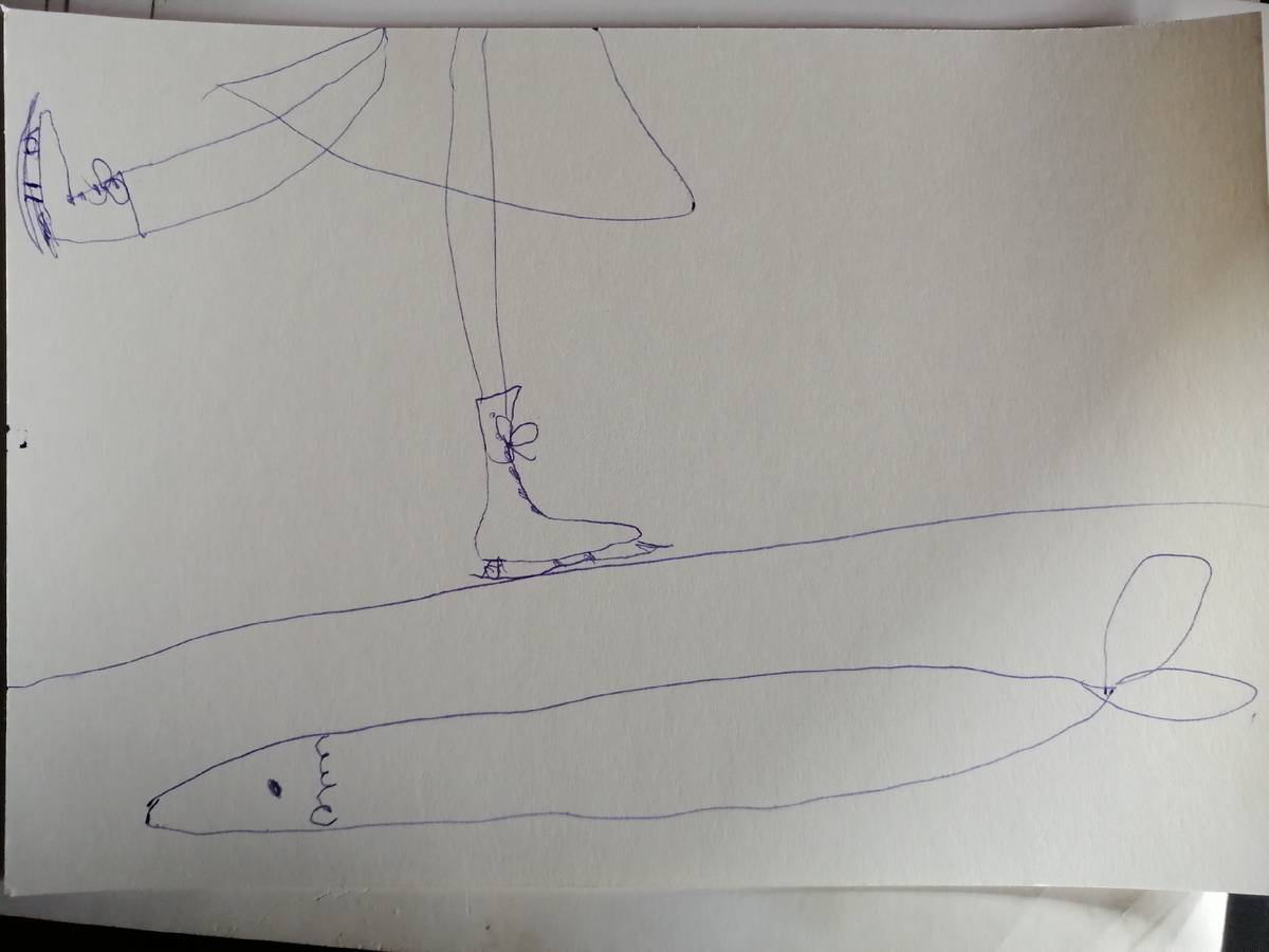 Света нарисовала катание на коньках по пруду. 