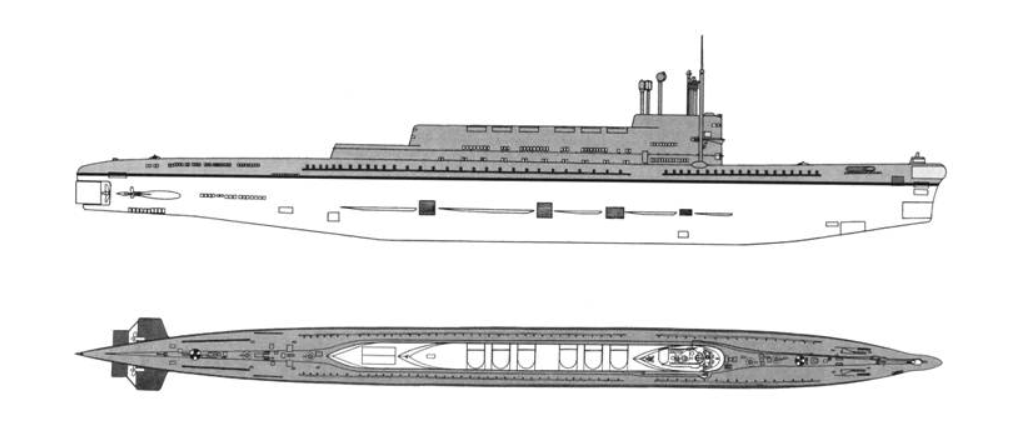 Схема внешнего вида лодки проекта 601  (НАТО - Golf III)