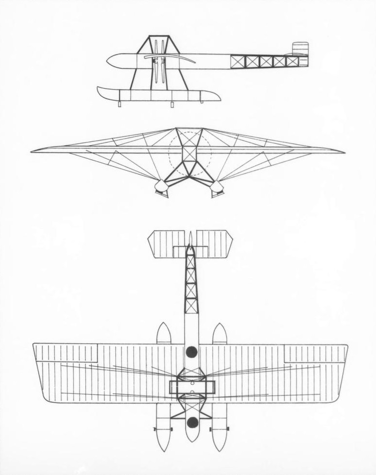 схема в трех проекциях гидросамолета-торпедоносца Pescara-Guidoni, построенного в 1913 году