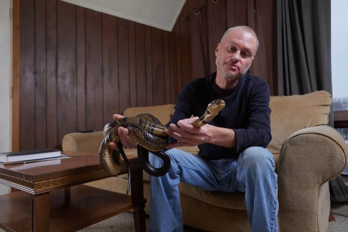    Тим Фрид со змеей в своем доме / © Peter Prato