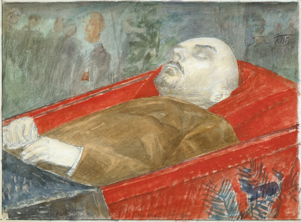 В.И. Ленин в красном гробу. Петров-Водкин К.С. 1924 г. Бумага, акварель