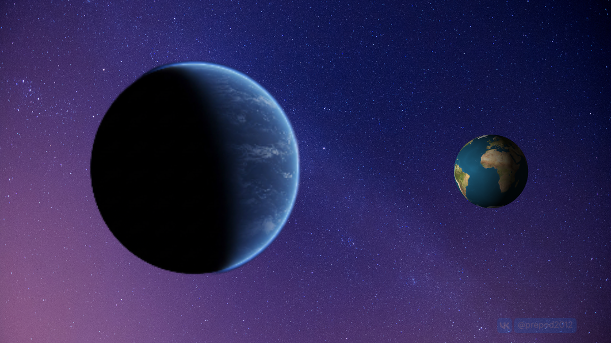 Приблизительное сравнение размеров гипотетической девятой планеты и Земли (коллаж автора)