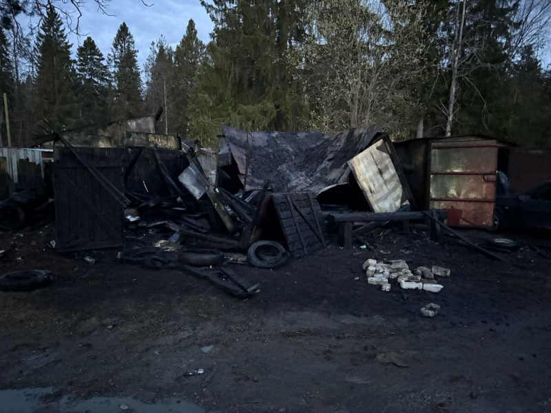   Автомобиль обгорел во время пожара в гаражах в поселке КарелииГоскомитет Карелии по обеспечению жизнедеятельности и безопасности населения