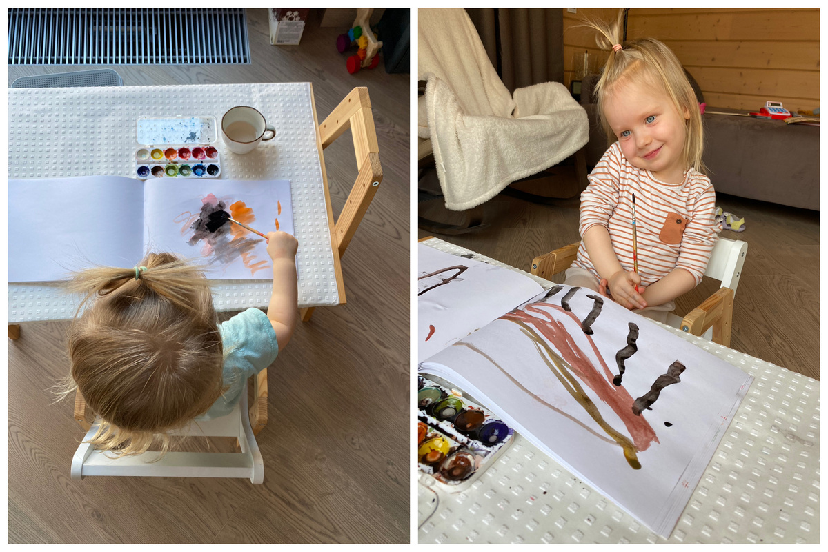 Настины краски "до и после" и мои раскраски - листайте 