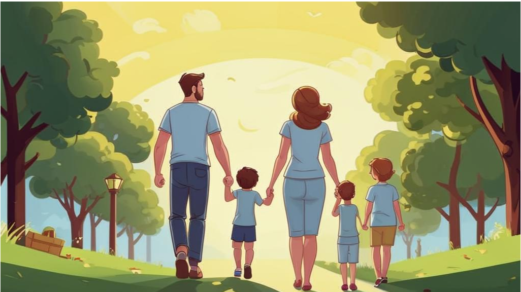 Многодетная семья. Изображение создано с помощью нейросети Кандинский