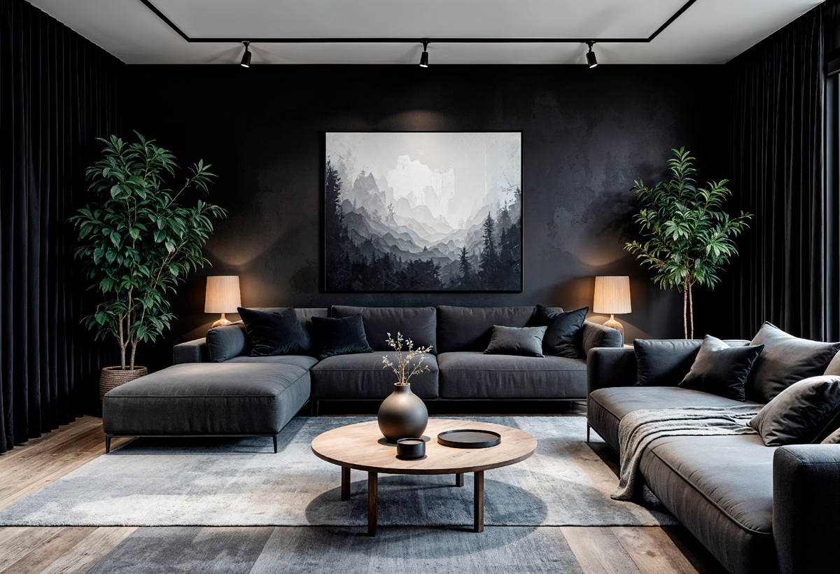 Темные стены хорошо смотрятся в больших комнатах с естественным освещением. Источник: ru.freepik.com