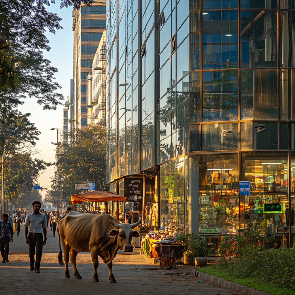 Священная корова. Стеклянный небоскрёб. Добро пожаловать в Бангалор.