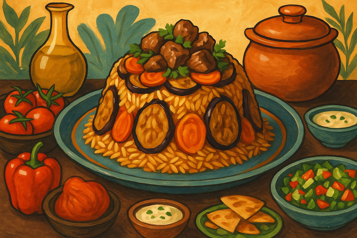 Перевёрнутая Маклюбе на праздничном столе (сгенерировано DALL-E)