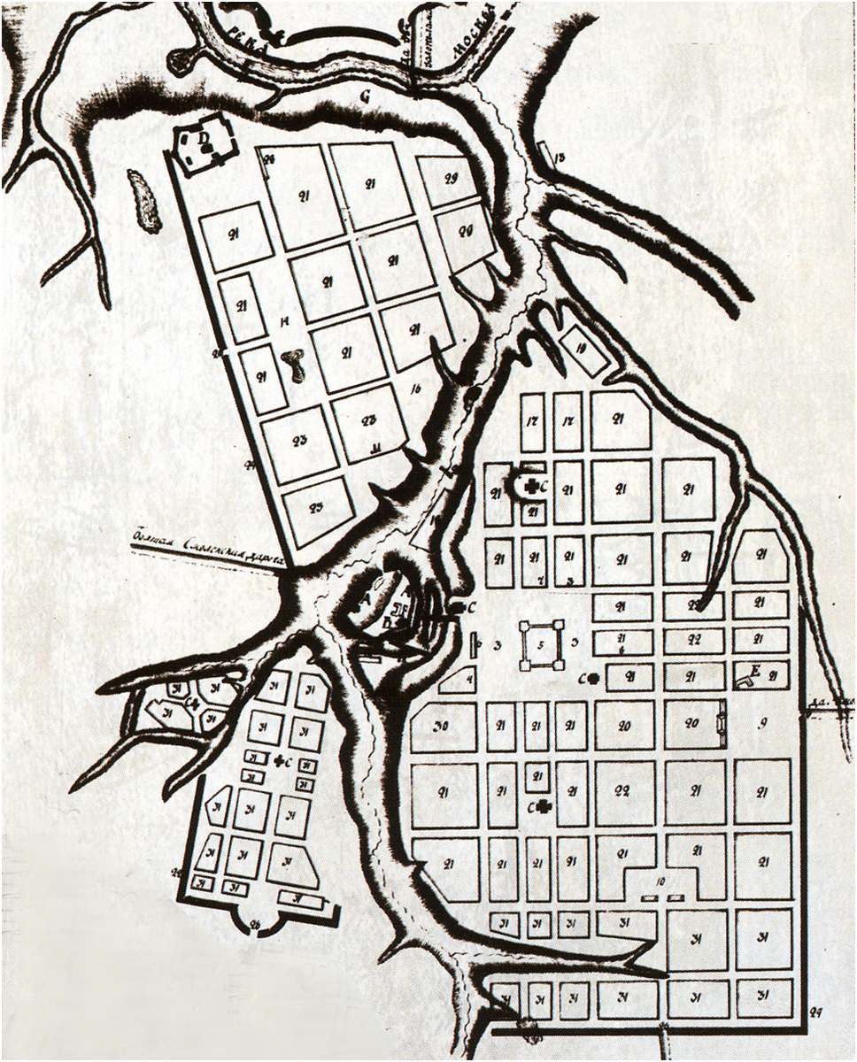 Перепланировка Можайска на плане 1800 года (Проектный план «Комиссии для устройства городов»)
