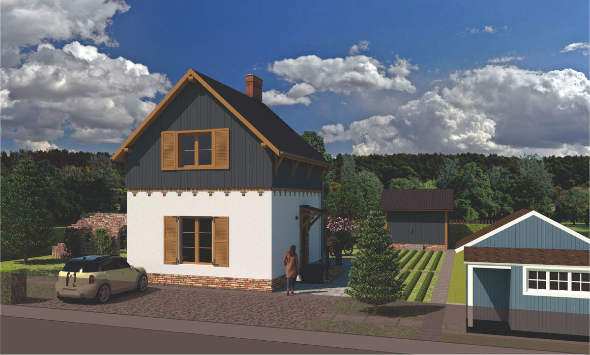 Вид с улицы.Главный фасад.Проект