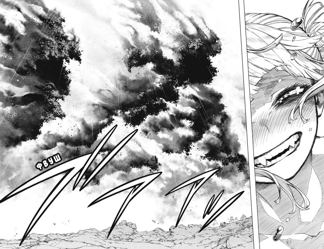 Разворот из манги Кохэя Хорикоси «Моя геройская академия 20. Книги 39–40. Битва беспричудного & The End of an Era, and…» (перевод Антона Ковтуненко) © ООО «Издательская Группа «Азбука-Аттикус»