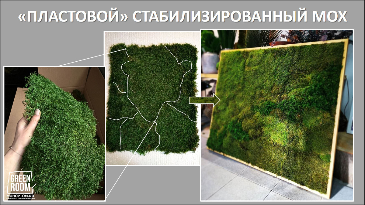 Из названия понятно, что мох состоит из отдельных пластов и собирается в единое полотно.