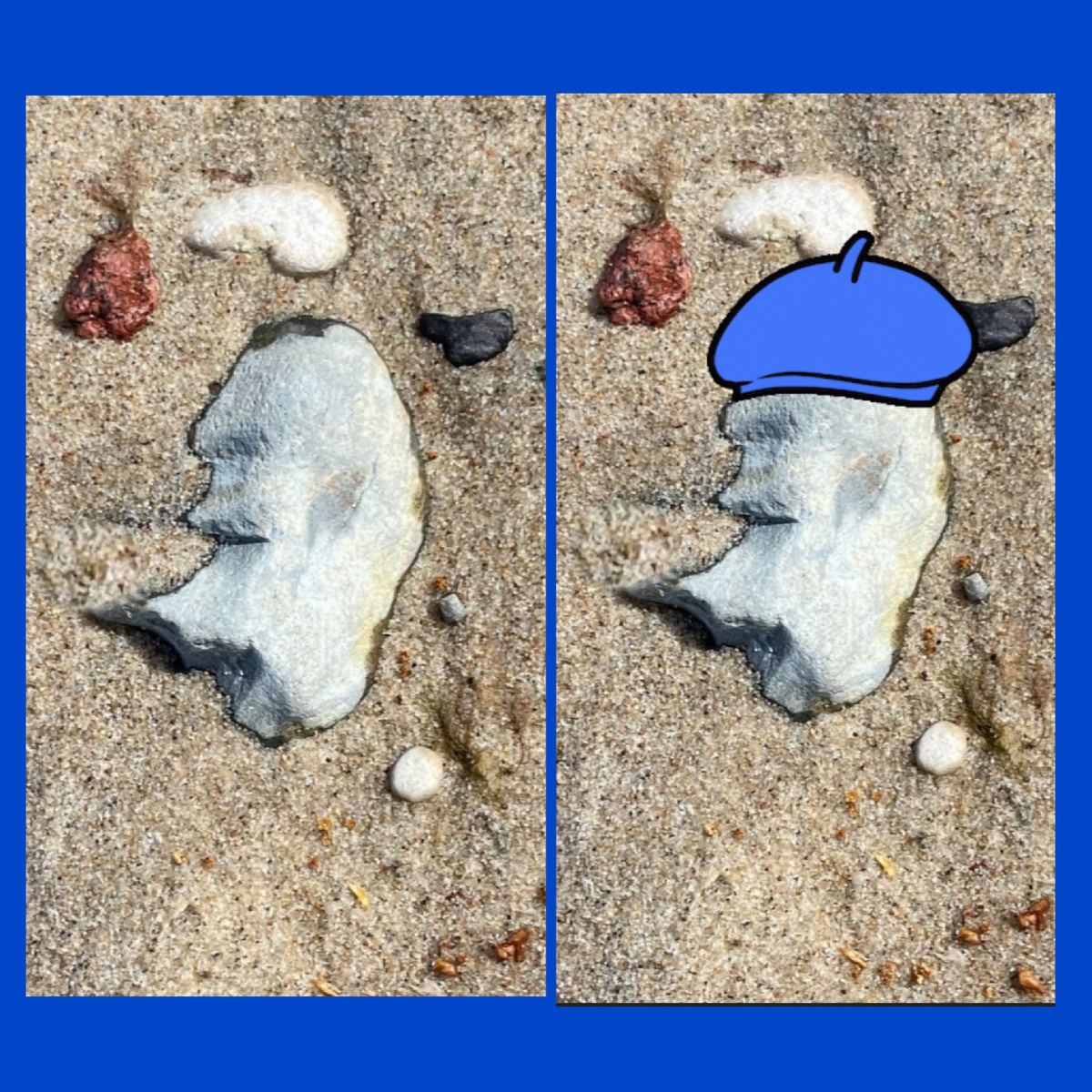 Фигурки из морской гальки на песке