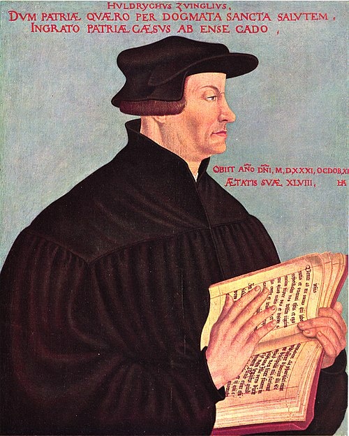 Ульрих Цвингли (1 января 1484, Вильдхаус, кантон Санкт-Галлен — 11 октября 1531, Каппель-на-Альбисе, кантон Цюрих) — христианский философ и гуманист, предводитель реформации в Швейцарии, автор трудов О божественной и человеческой Справедливости (1523) и Провидения (1530)