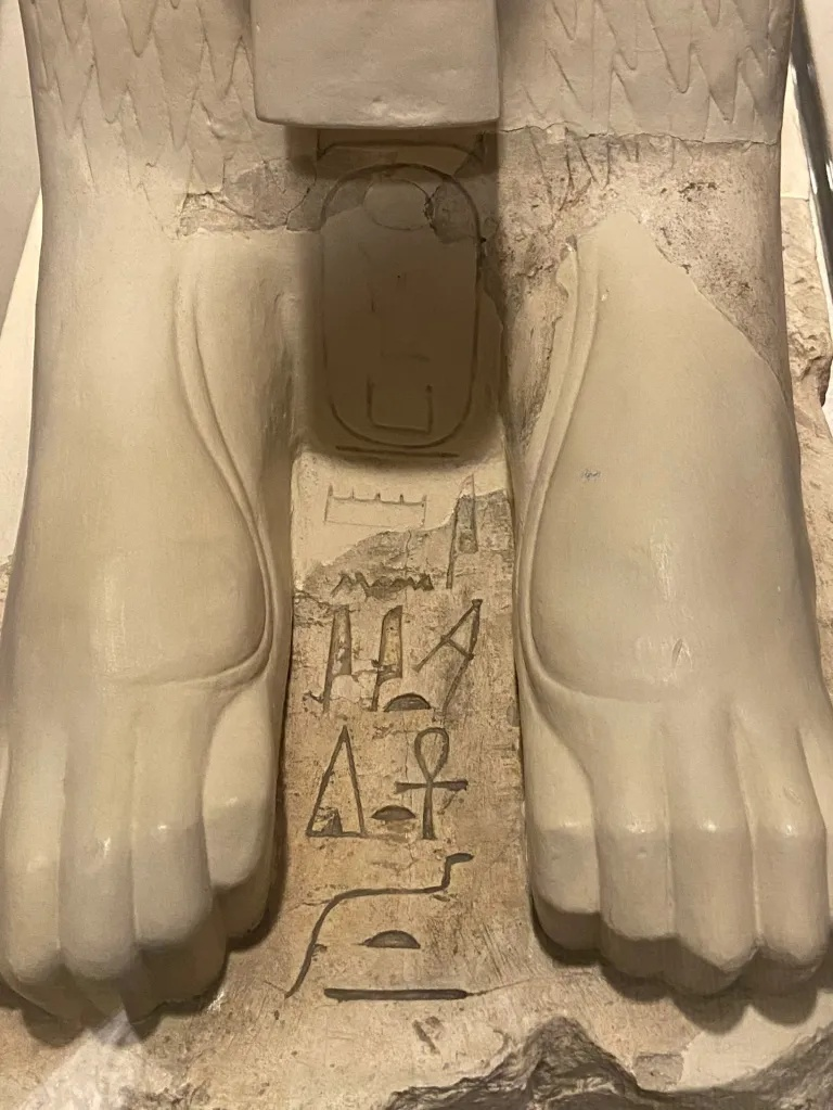 Крупный план иероглифов на Гривистом Сфинксе Хатшепсут.