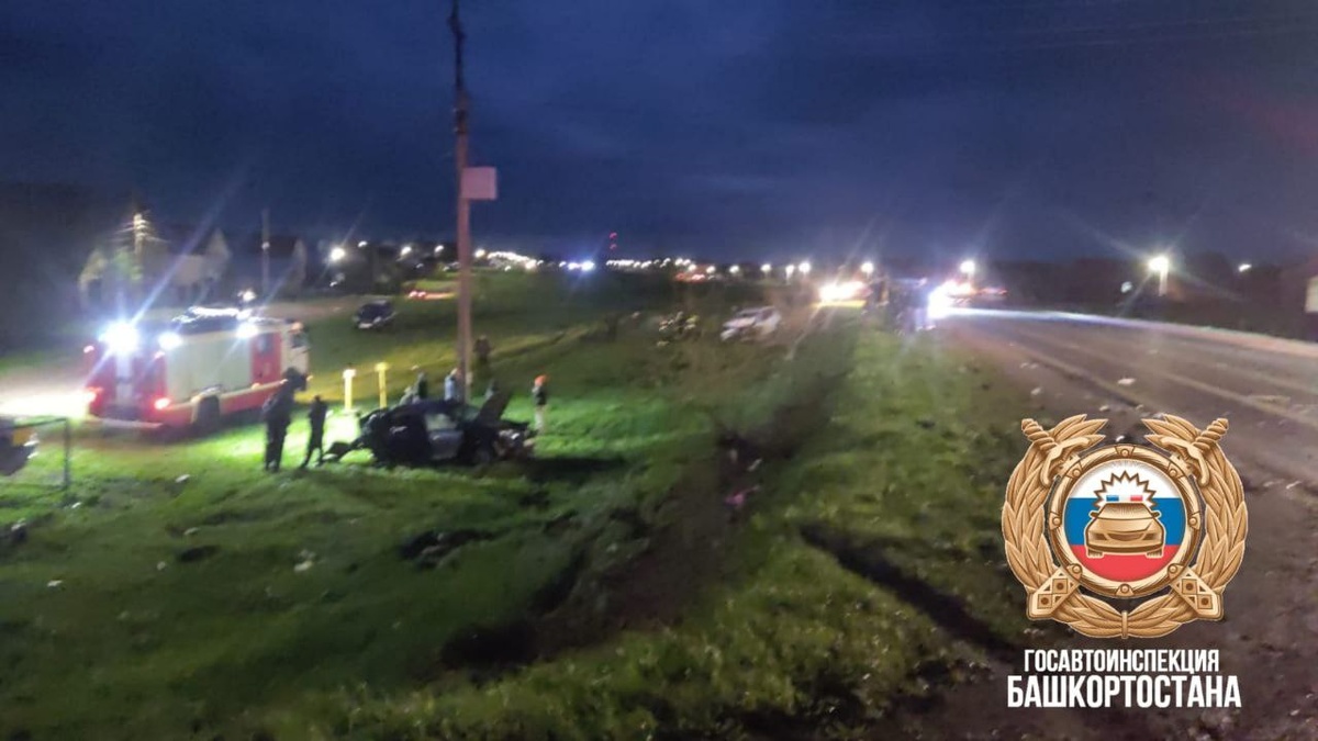    Съехал в кювет и врезался в столб: в лобовом ДТП в Башкортостане погиб водитель