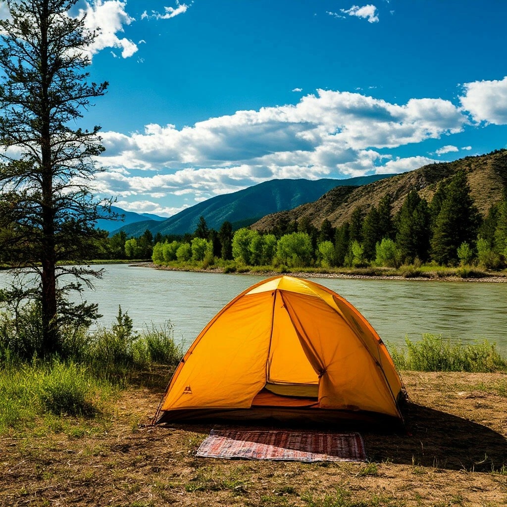 Палатка желтая двухместная. На пластиковых дугах. Основание непромокаемое.