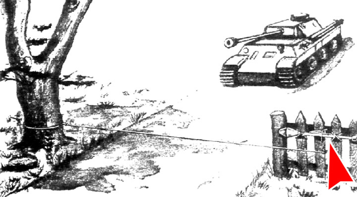 Противобортовая мина на основе Фаустпатрона, с датчиком цели в виде растяжки (изображение из открытых источников)