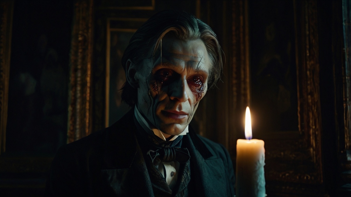 Дориан Грей, искажённый грехами, в тёмной комнате