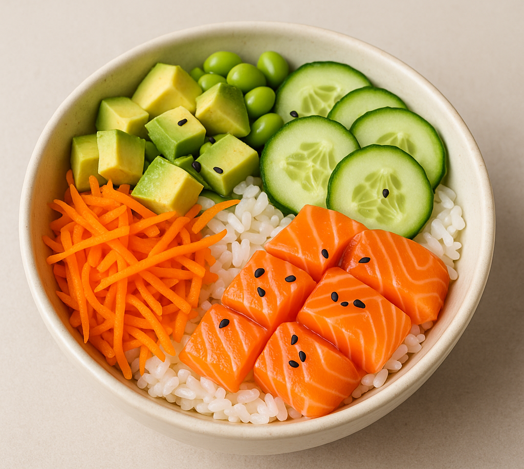 Боул с рисом, форелью и овощами 