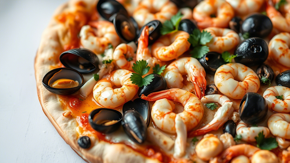 Пицца с морепродуктами и соусом из белого вина