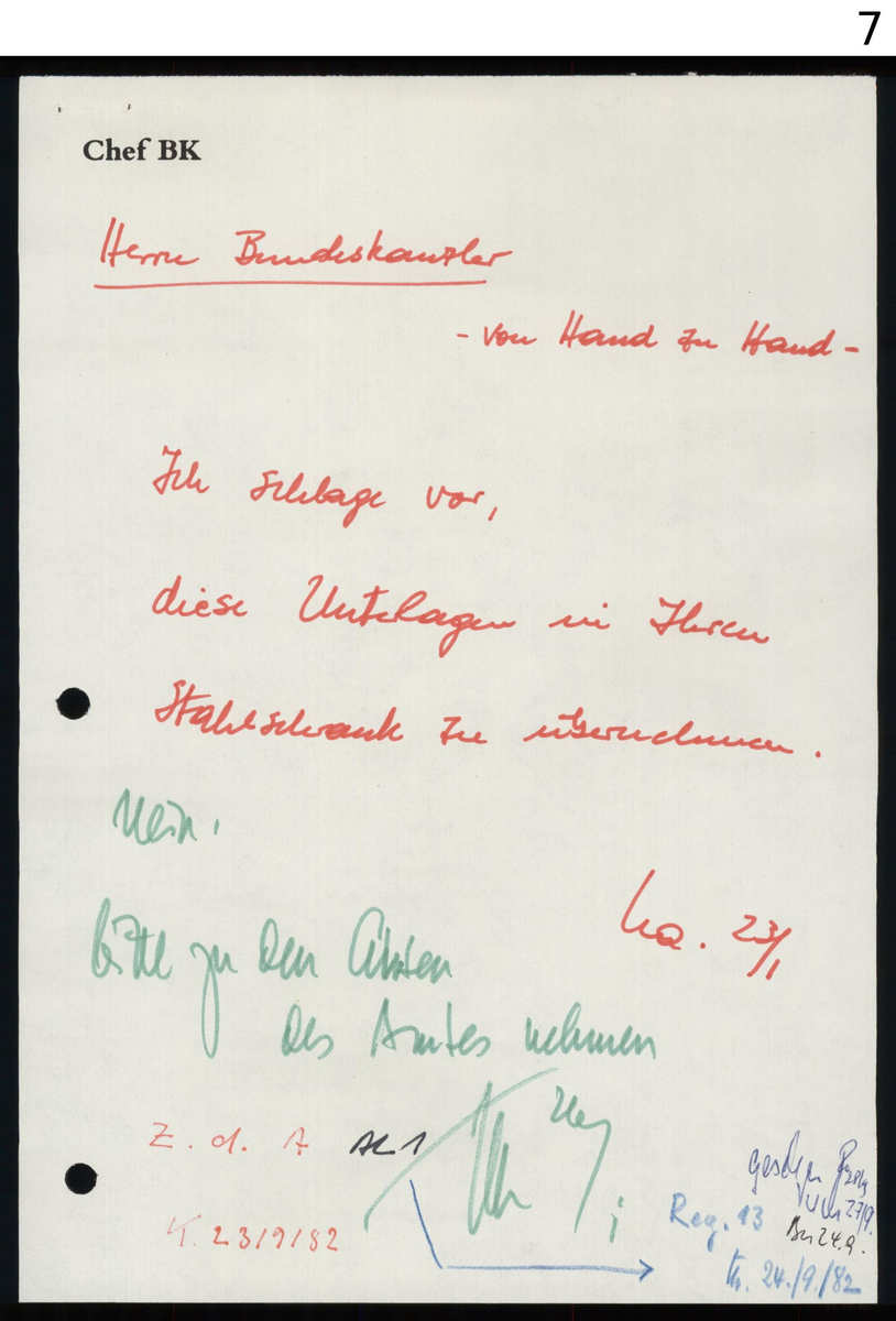 Эта записка главы канцелярии Гельмута Шмидта о Дёнице от 23 января 1981 года позволяет реконструировать инцидент. Источник: Федеральный архив Кобленца.