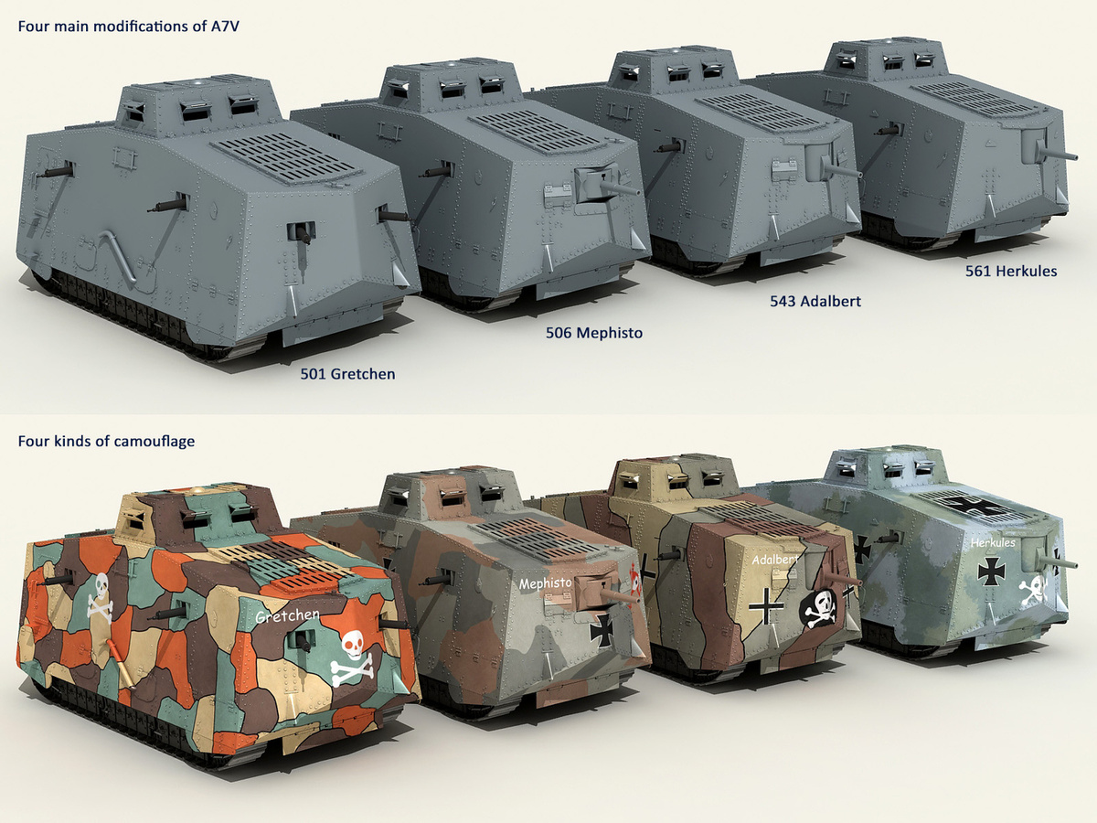 Основные модификации Sturmpanzerwagen A7V