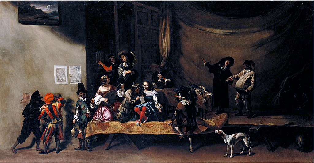 Микеланджело Черквоцци. Сцена из комедии дель арте, ок. 1630. Галерея Canesso в Париже