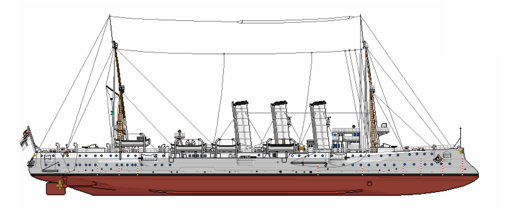 Схема внешнего вида крейсера "Мюнхен", 1905 год