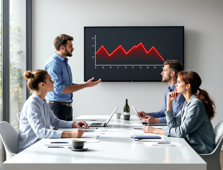 Николай показывает коллегам статистику, которая оставляет желать лучшего