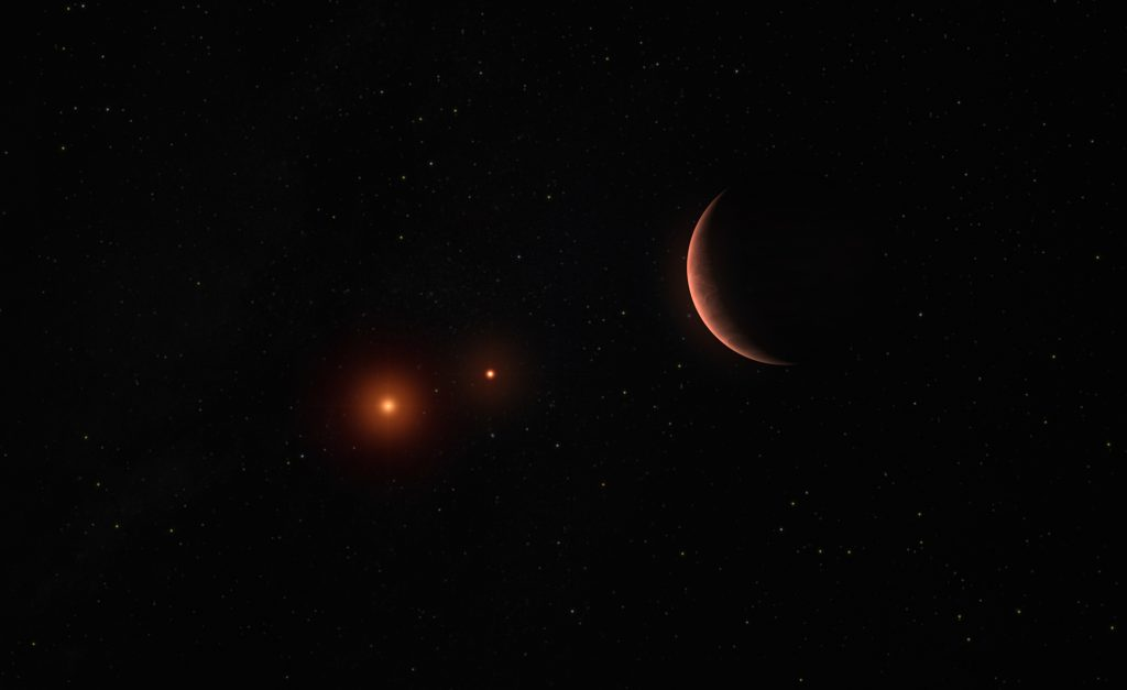 Экзопланета в системе двух коричневых карликов (иллюстрация). Источник: ESO/M. Kornmesser