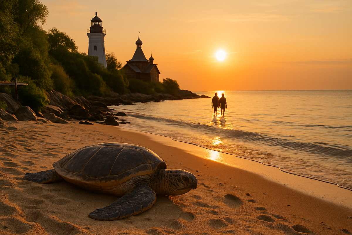 Отпуск на море, закат и пара в далеке