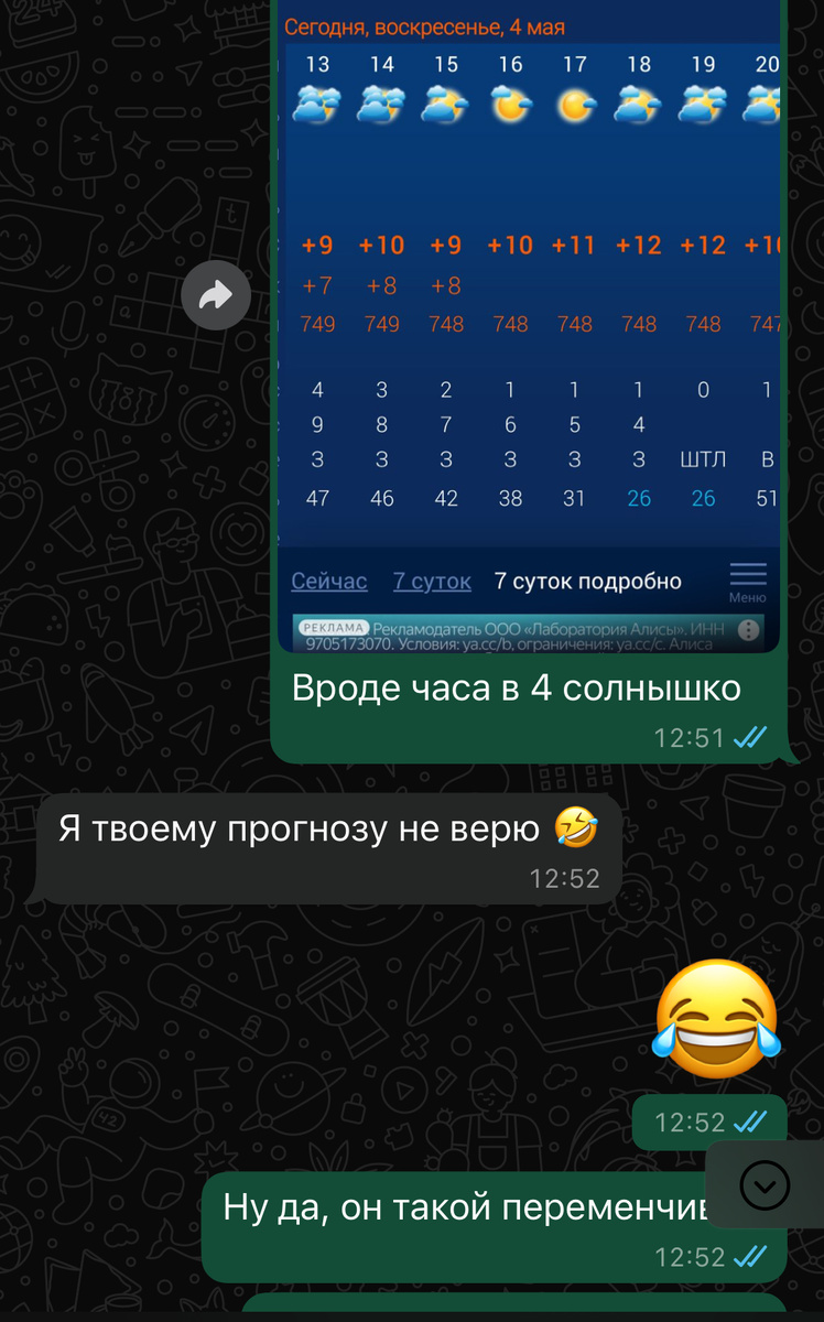 Мой прогноз обещает солнышко, хоть и на короткий период 