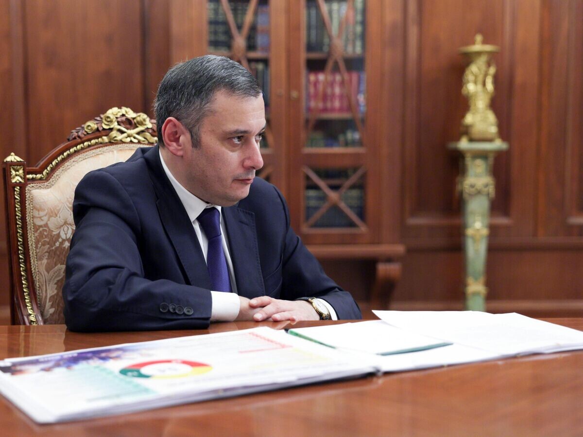    Временно исполняющий обязанности губернатора Курской области Александр Хинштейн во время встречи с президентом РФ Владимиром Путиным© РИА Новости / POOL