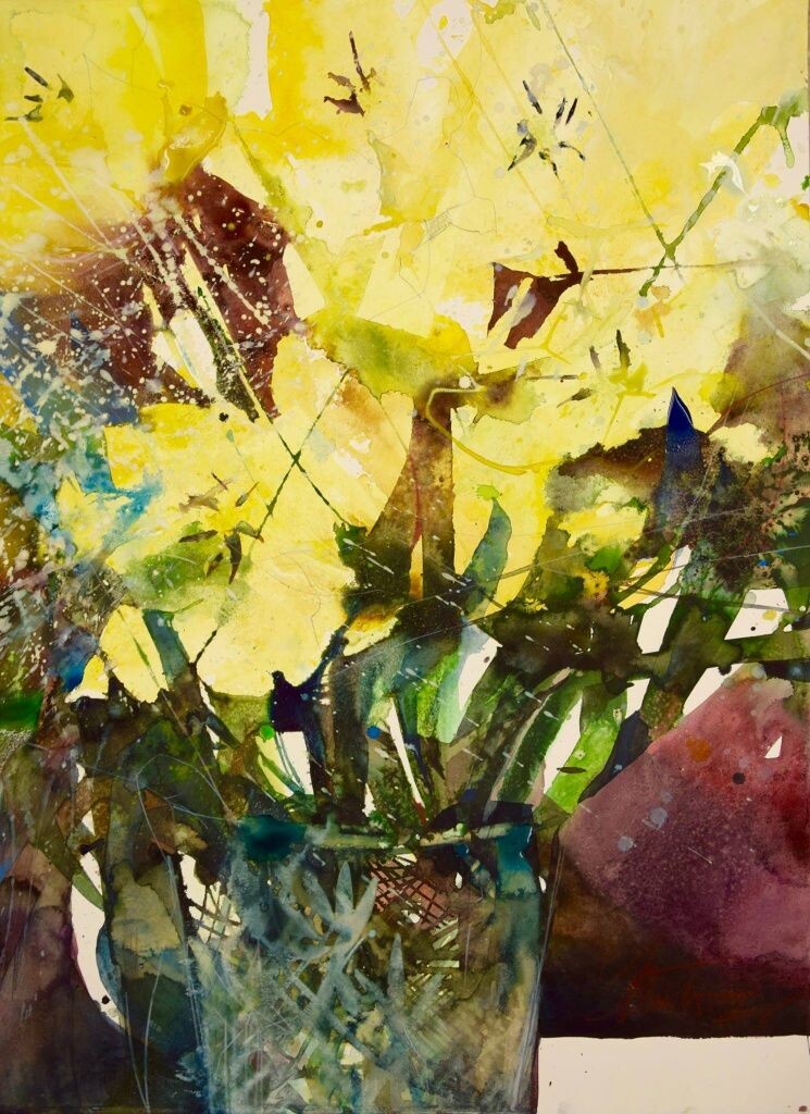 Почти абстрактные пятна. По нескольким деталям мы понимаем, что это - тюльпаны. Просто темные штрихи на желтом!