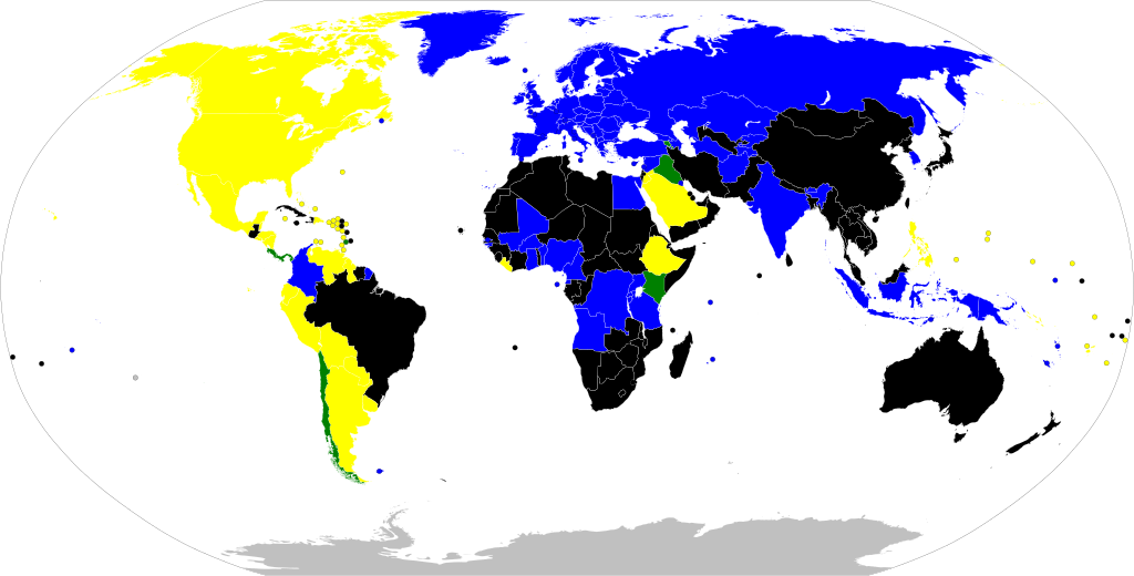 Где какие экстренные номера действуют в мире. Рисунок из Вики.